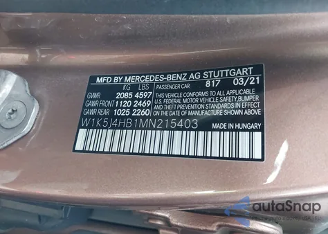 2021 Mercedes-Benz Cla 250 4Matic z USA, uszkodzony, nr VIN W1K5J4HB1MN215403